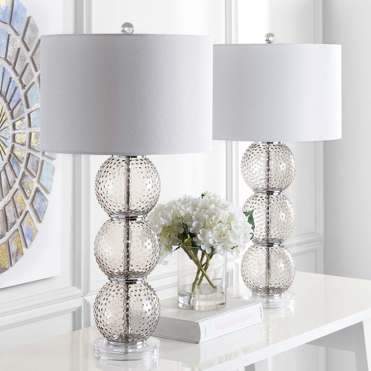 Safavieh Port Robert 28.5 Inch H Glass Table Lamp, LIT4506 - Smoke (Set of 2)