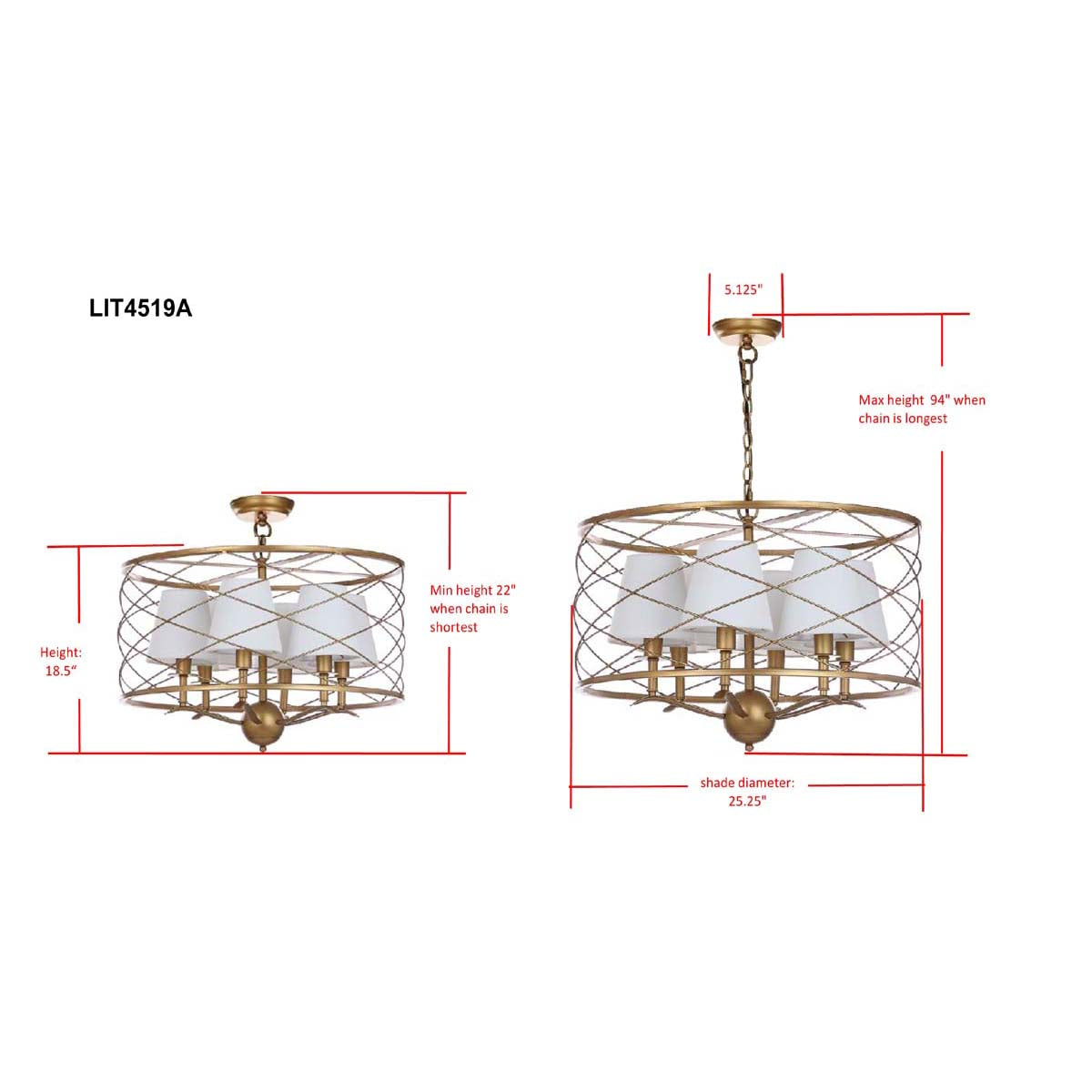 Safavieh Thea 25.25 Inch Dia Adjustable Pendant Lamp, LIT4519 - Gold