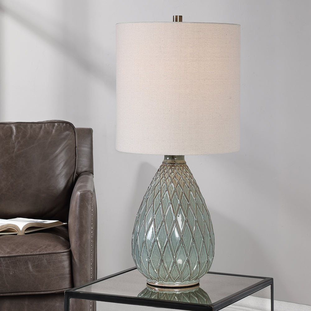 Decor Market Textured Pattern Table Lamp - Rust And Aqua Color Combination