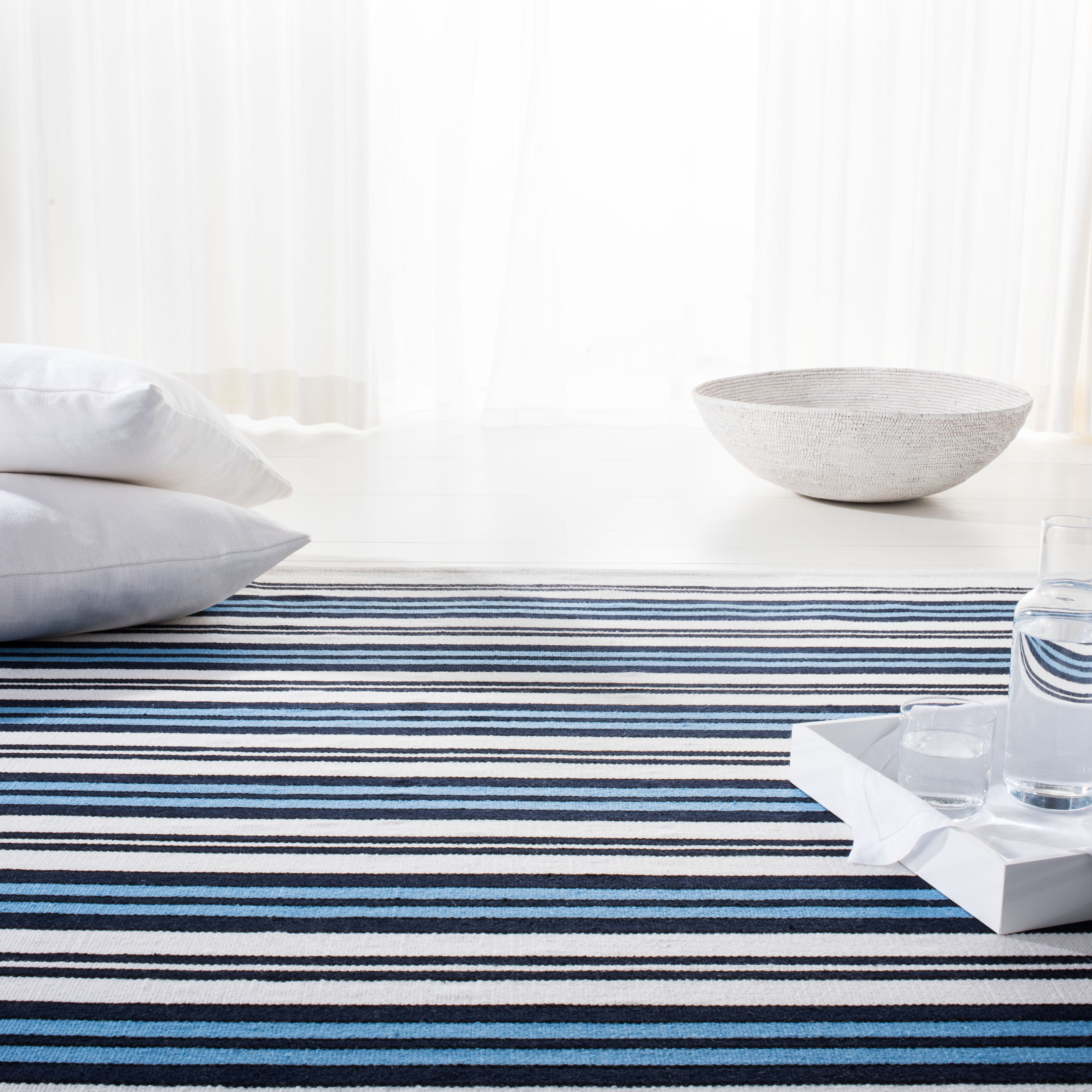 Lauren Ralph Lauren Leopold Stripe Rug, LRL2462 - WHITE / FRENCH BLUE