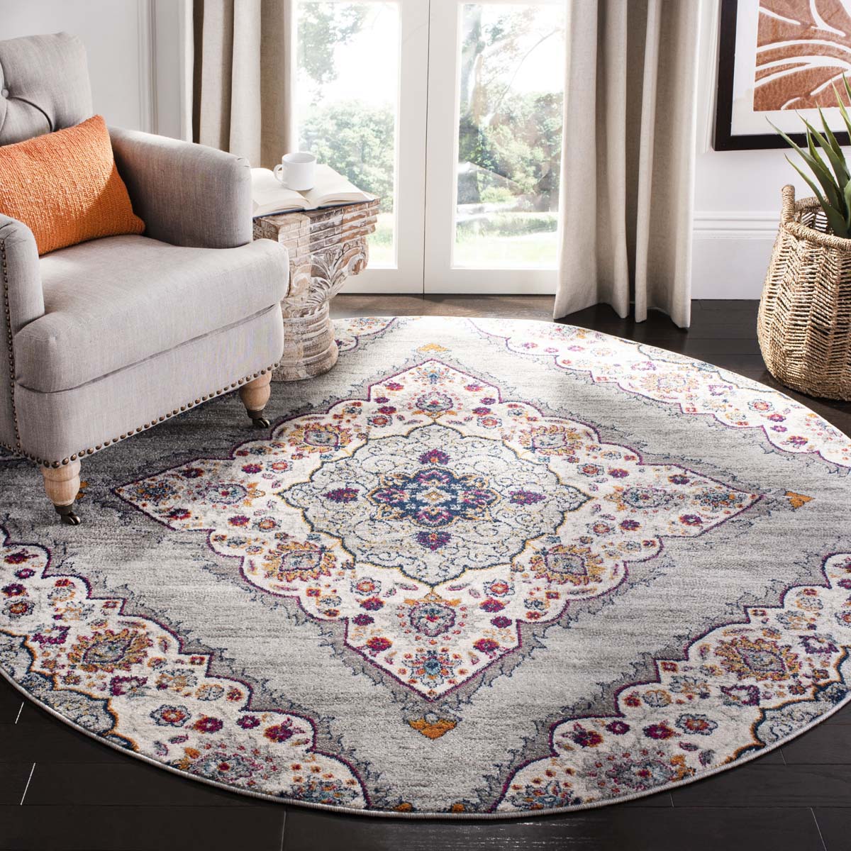 Safavieh Madison 153 Rug, MAD153 - LIGHT GREY / FUCHSIA