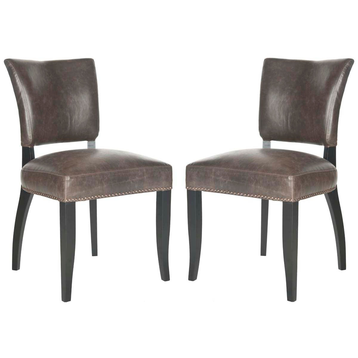 Safavieh Desa 21''H Side Chair  Brass Nail Heads, MCR4690 - Antique Brown (Set of 2)