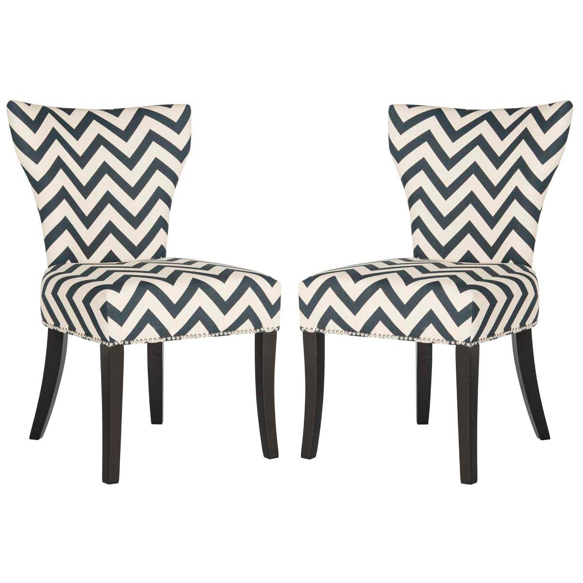 Safavieh Jappic 20''H Ring Side Chair  Silver Nail Heads, MCR4721 - Navy/White (Set of 2)