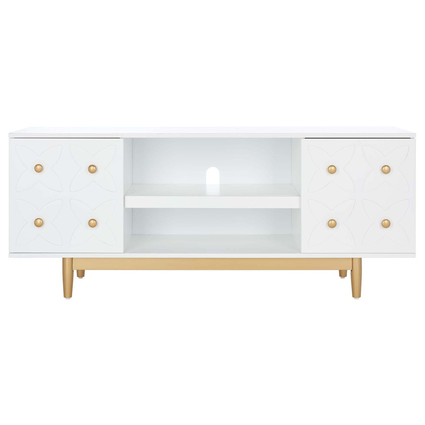 Safavieh Ottoline 2 Shelf Pattern Media Stand , MED5014 - White / Gold