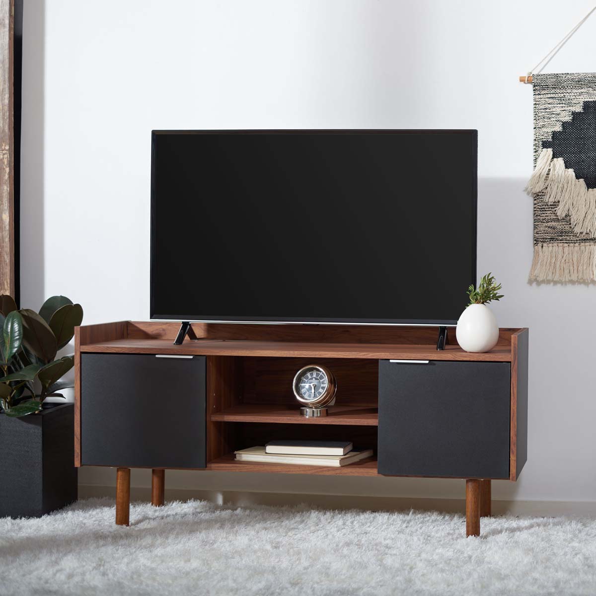 Safavieh Diara 1 Shelf Media Stand , MED9603 - Walnut/Black