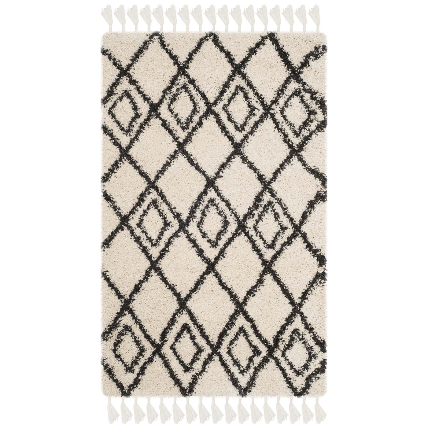 Safavieh Moroccan Fringe Shag 244 Rug, MFG244 - Cream / Charcoal