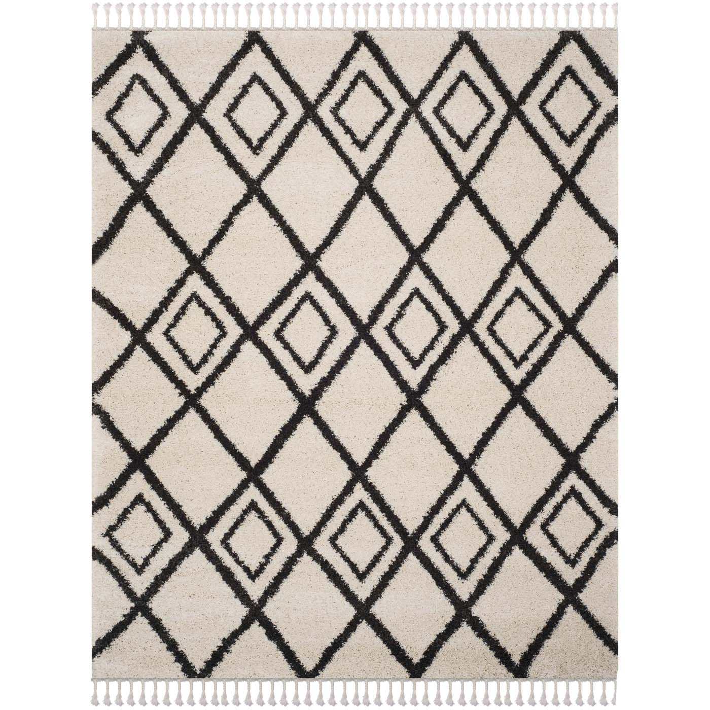 Safavieh Moroccan Fringe Shag 244 Rug, MFG244 - Cream / Charcoal