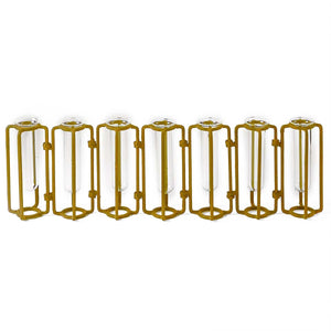 Two's Company Lavoisier Hinged Flower Vases with Antiqued Gold Finish - Metal/Glass  (set of 7)