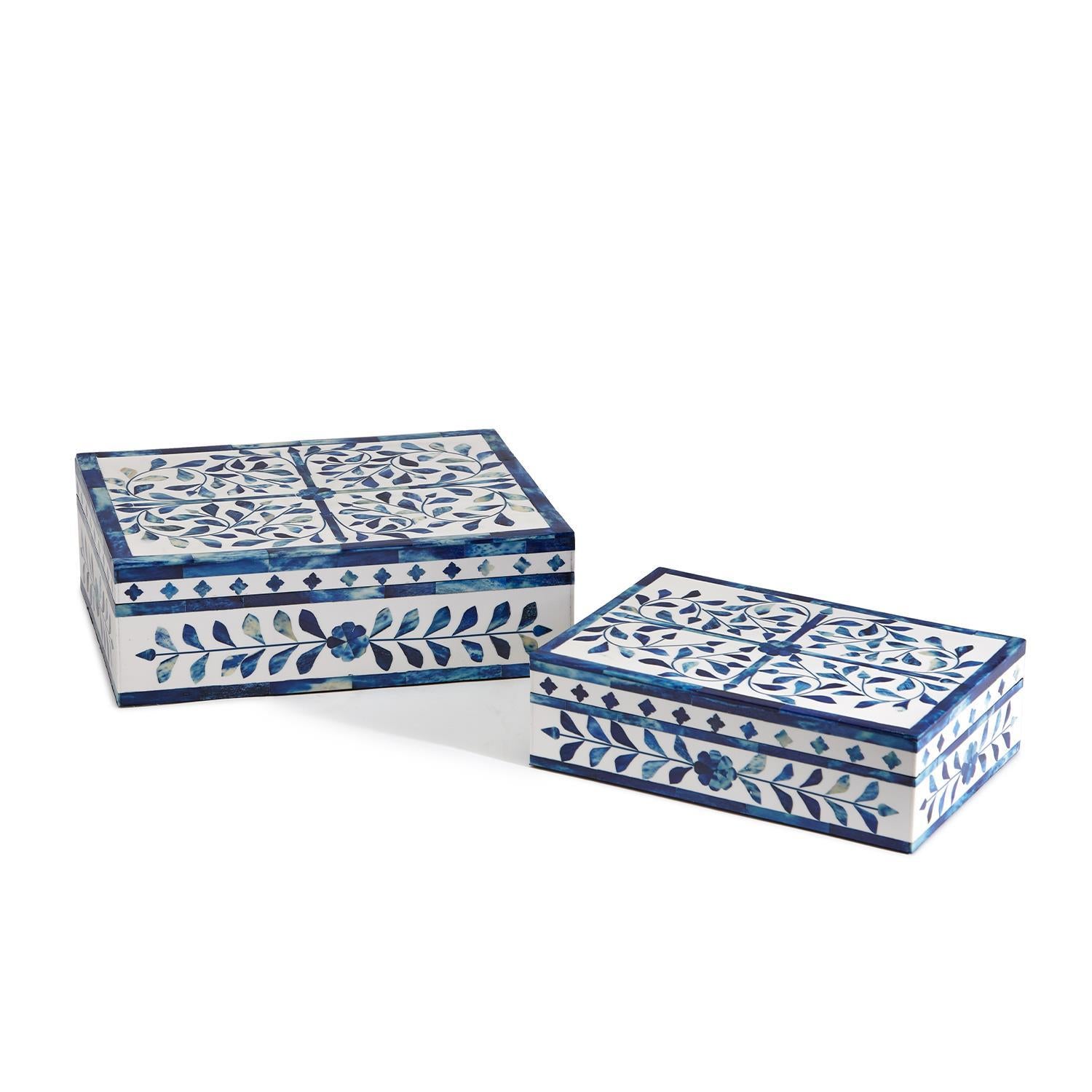 Two's Company S/2 Jaipur Palace Blue & White Tear Hinged Cover Box
