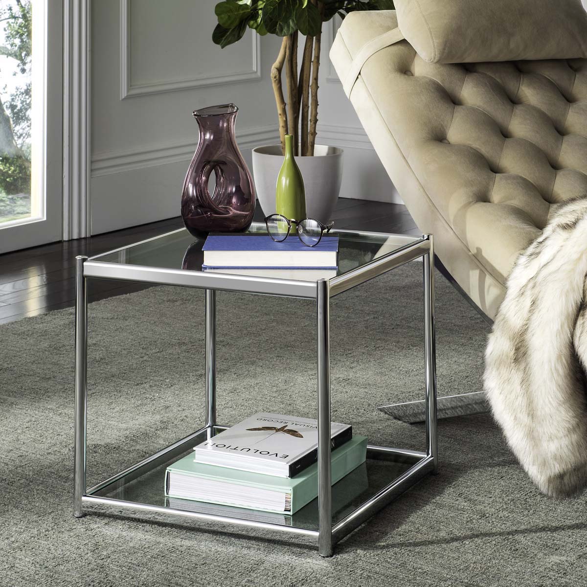 Safavieh Lilias Glass End Table , MMT6001 - Chrome