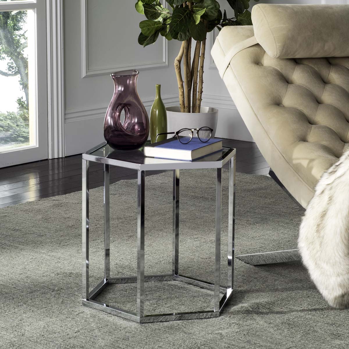 Safavieh Teagan Glass End Table , MMT6002 - Chrome