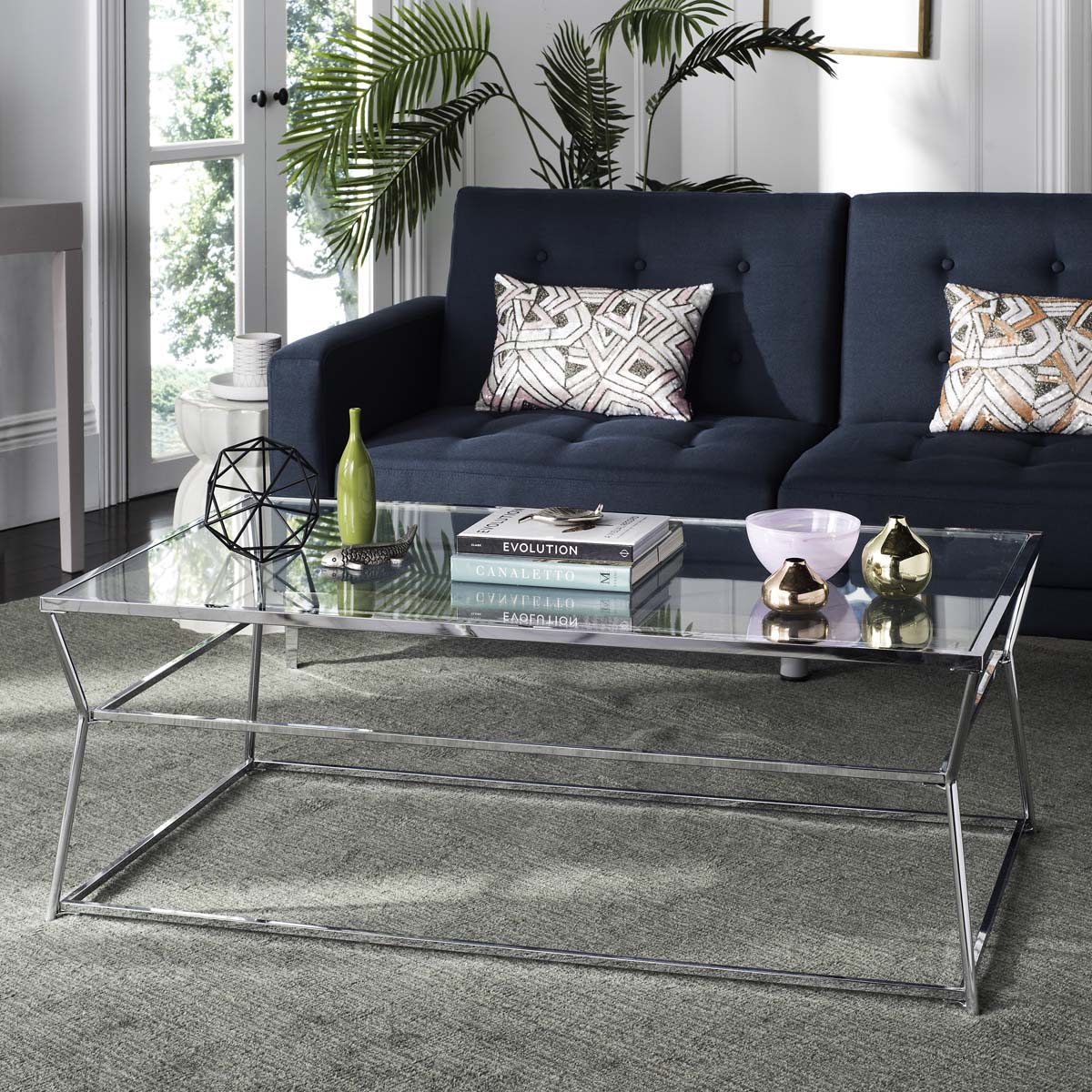 Safavieh Ellie Glass Coffee Table , MMT6004 - Chrome