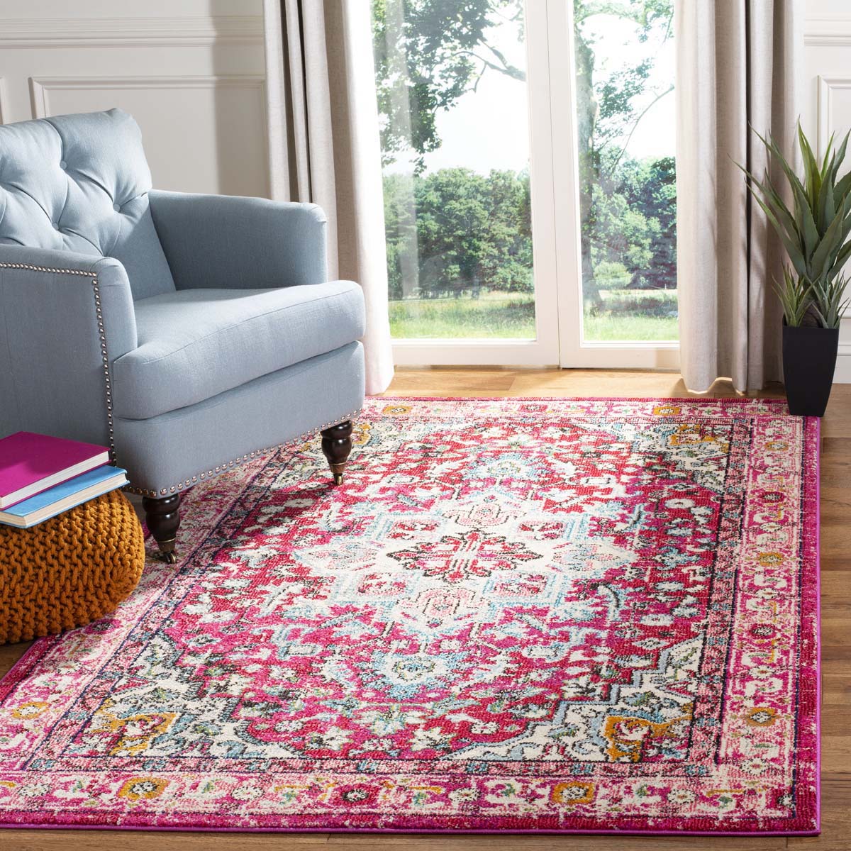 Safavieh Monaco 250 Rug, MNC250 - FUCHSIA / LIGHT BLUE