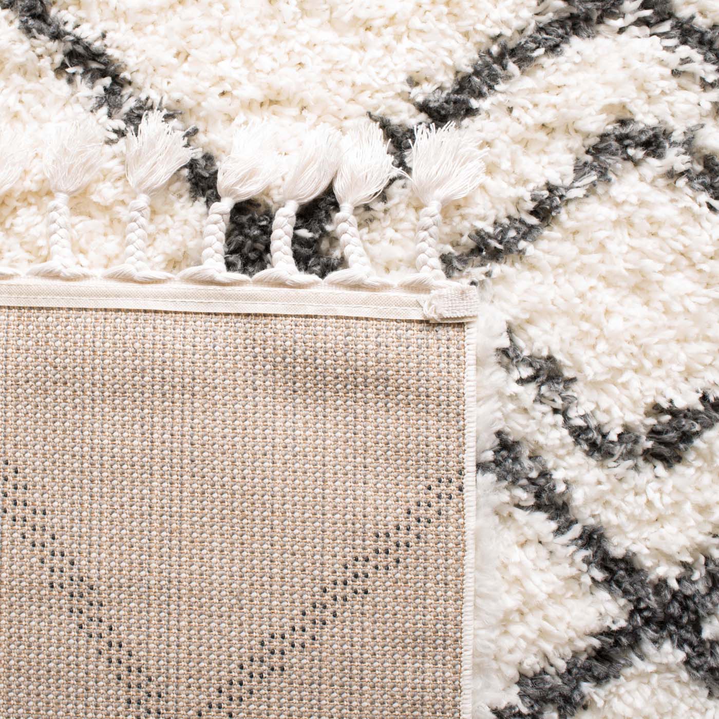 Safavieh Moroccan Tassel Shag 335 Rug, MTS335 - Ivory / Dark Grey