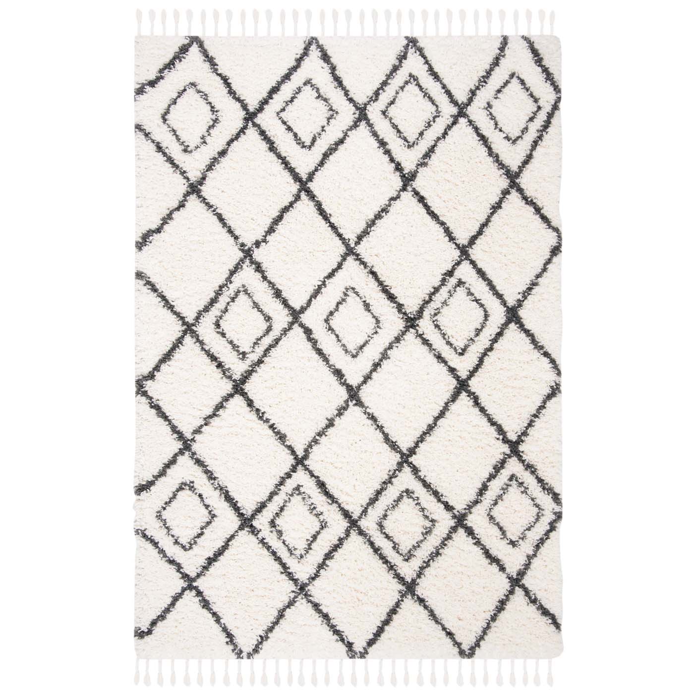 Safavieh Moroccan Tassel Shag 335 Rug, MTS335 - Ivory / Dark Grey