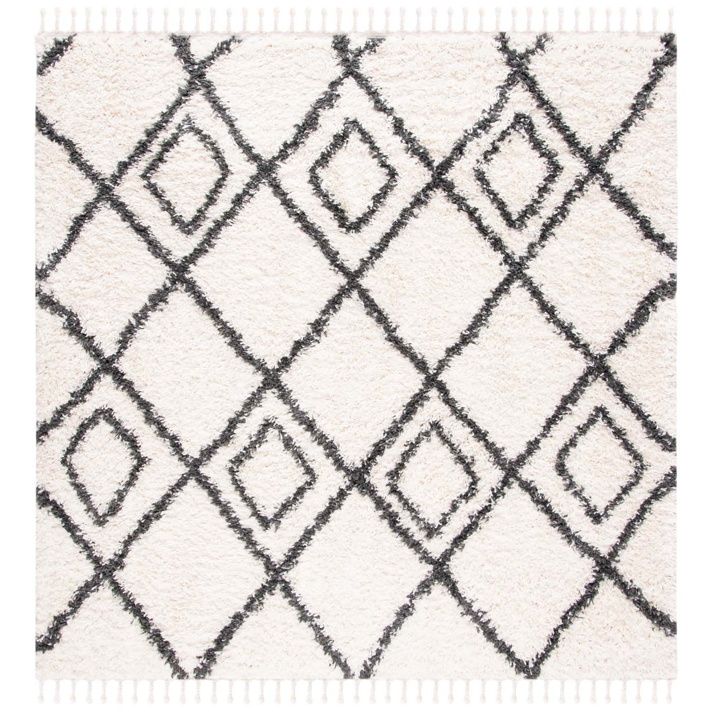 Safavieh Moroccan Tassel Shag 335 Rug, MTS335 - Ivory / Dark Grey