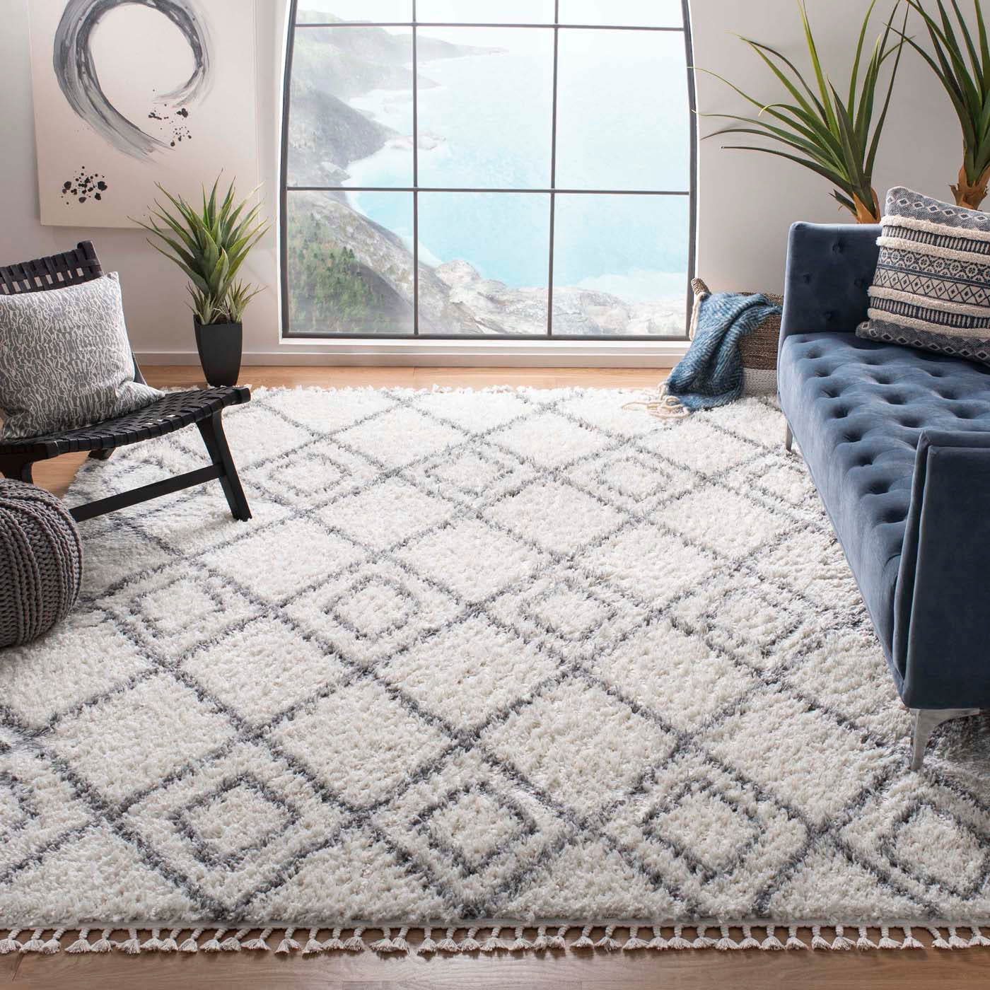 Safavieh Moroccan Tassel Shag 335 Rug, MTS335 - Ivory / Light Grey