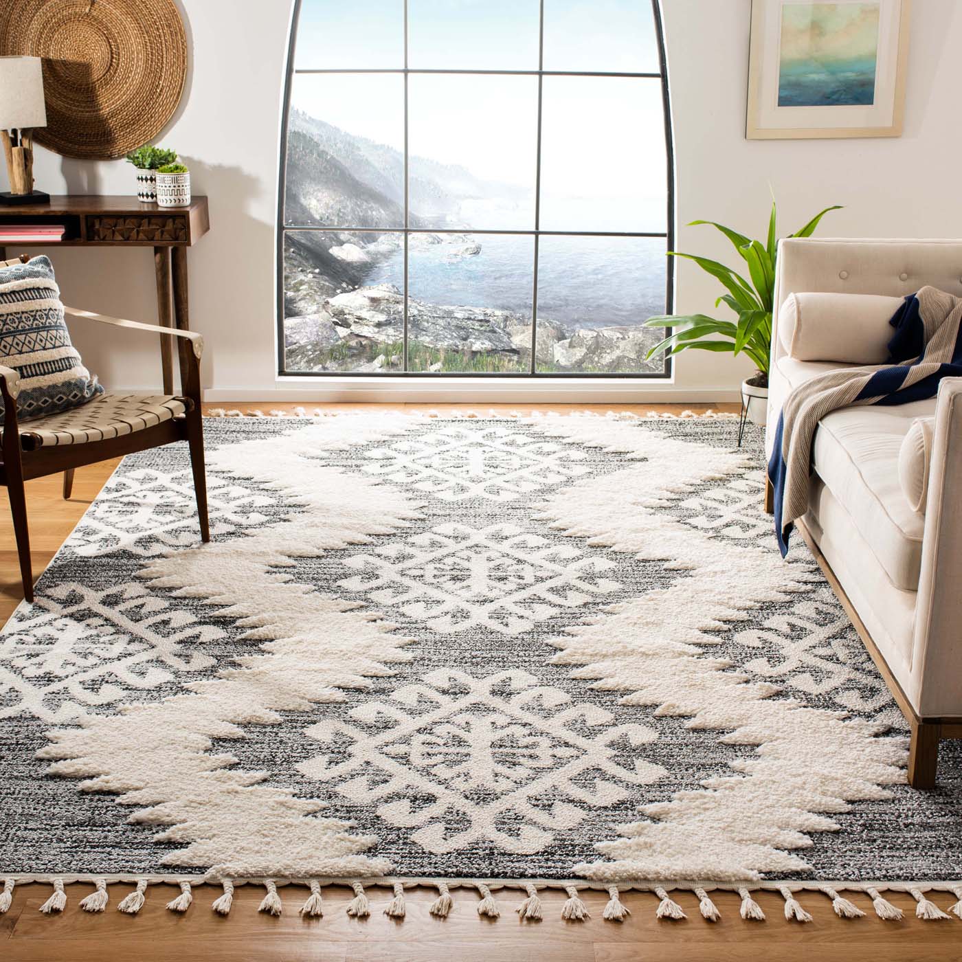 Safavieh Moroccan Tassel Shag 652 Rug, MTS652 - Ivory / Grey