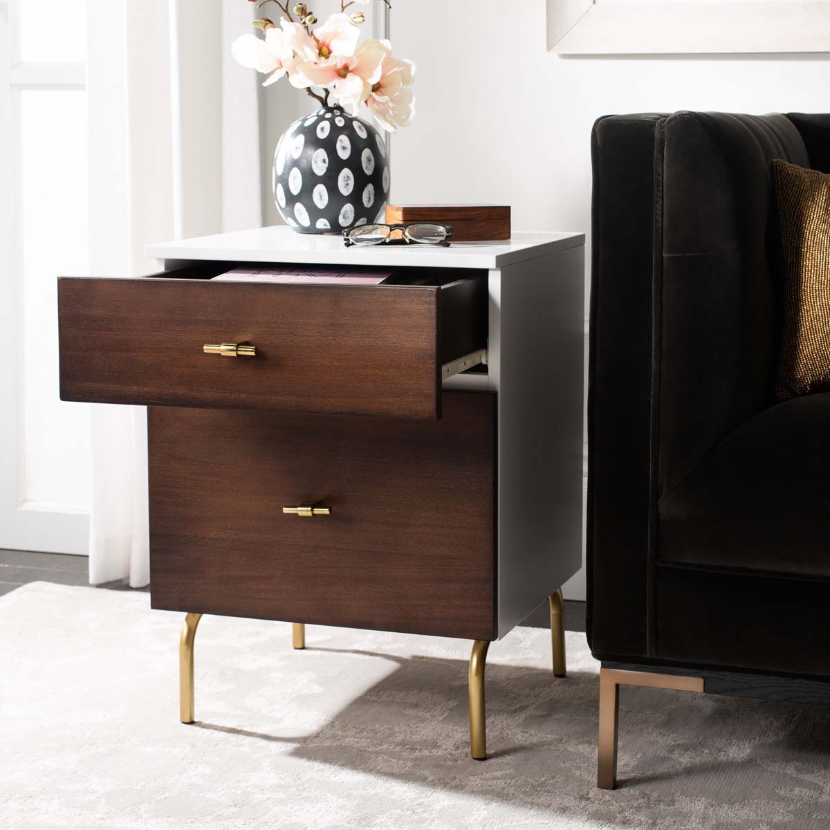Safavieh Genevieve 2 Drawer Nightstand, NST5002 - Walnut / White