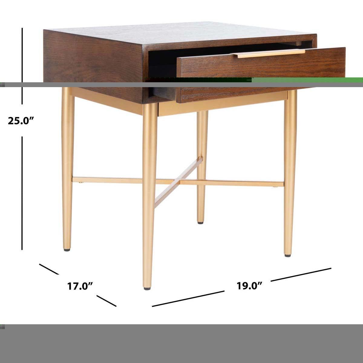 Safavieh Pierre One Drawer Nightstand , NST6400 - Walnut / Gold