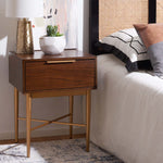 Safavieh Pierre One Drawer Nightstand , NST6400 - Walnut / Gold