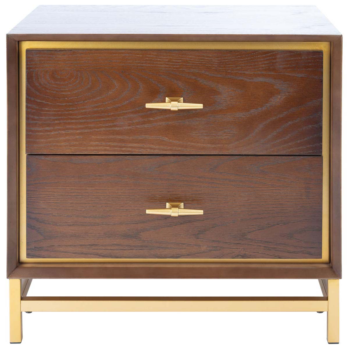 Safavieh Fenno 2 Drawer Nightstand , NST6401 - Walnut / Brass