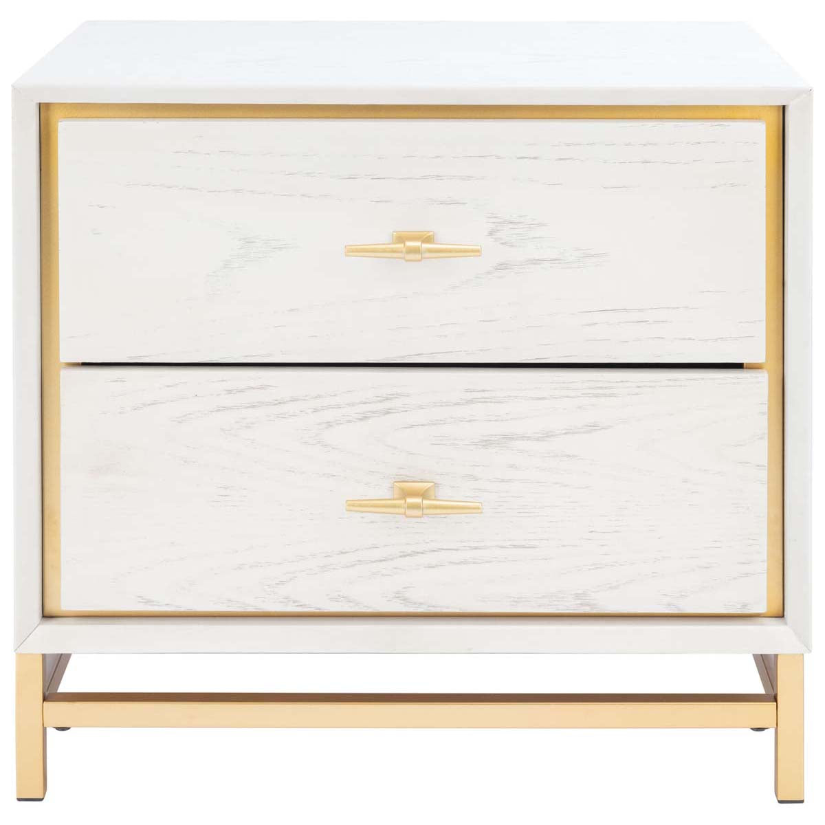 Safavieh Fenno 2 Drawer Nightstand , NST6401 - White Washed / Brass