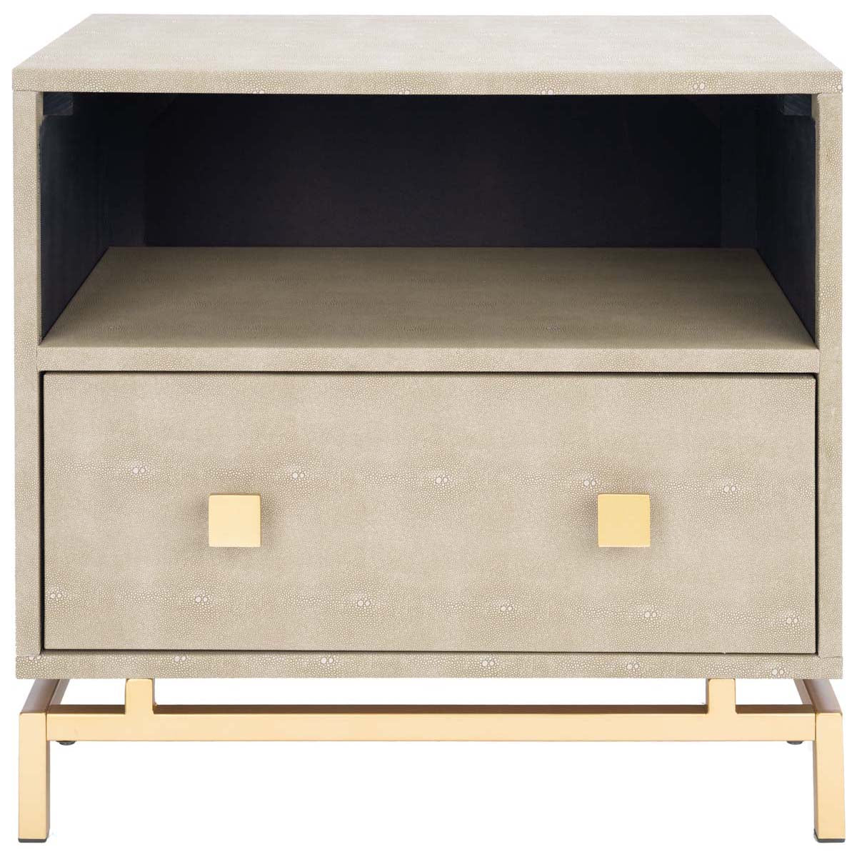 Safavieh Meilana 1 Shelf 1 Drawer Nightstand , NST6403 - Light Taupe / Brass