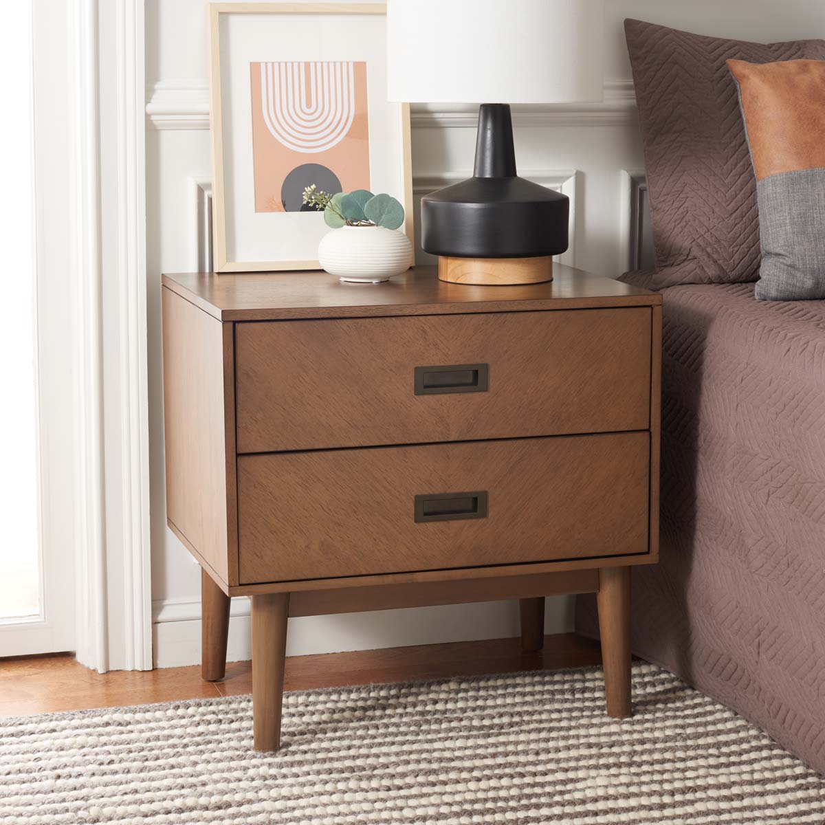 Safavieh Donald 2 Drawer Nightstand , NST6405 - Wheat / Bronze