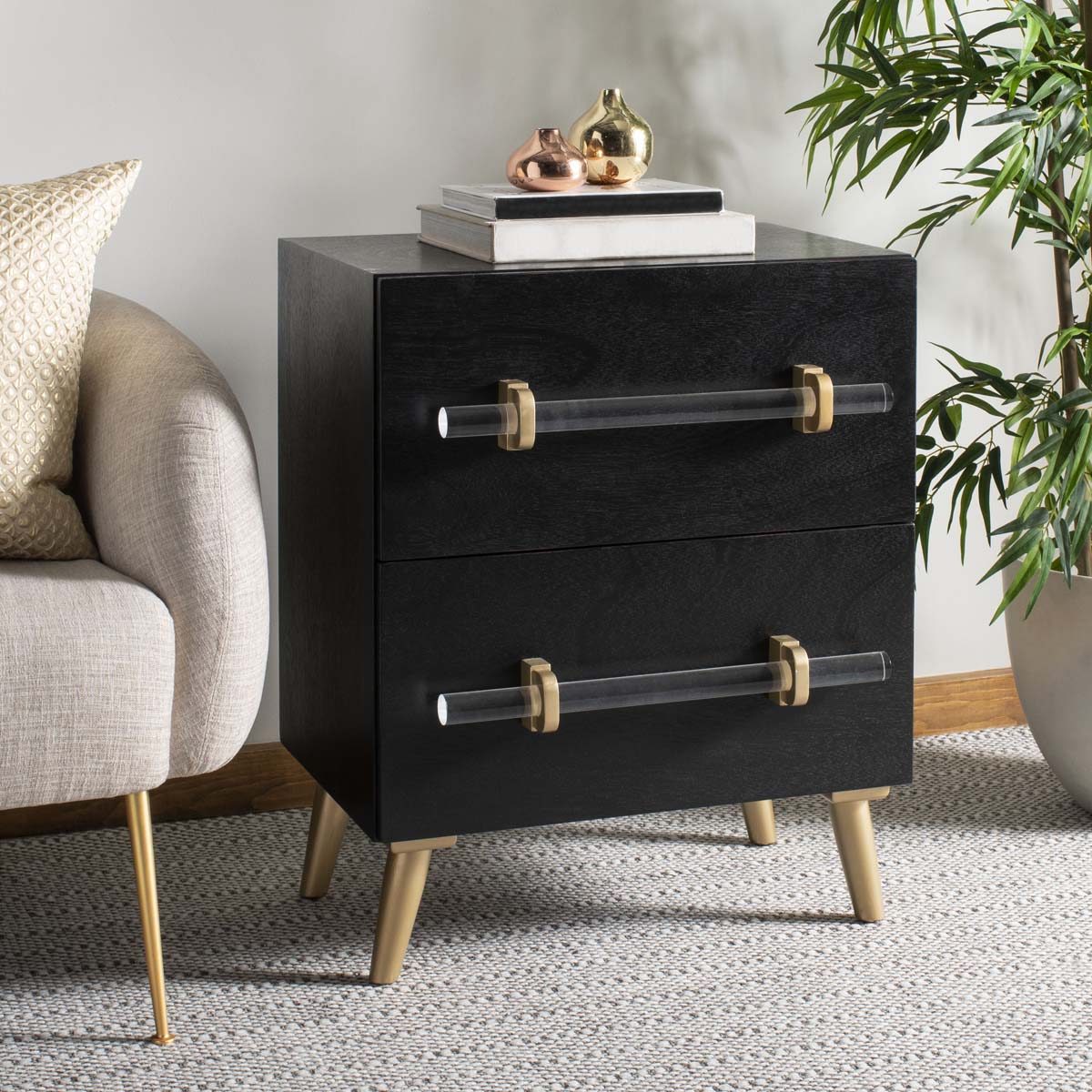 Safavieh Sienne 2 Drawer Nightstand , NST6600 - Black / Gold