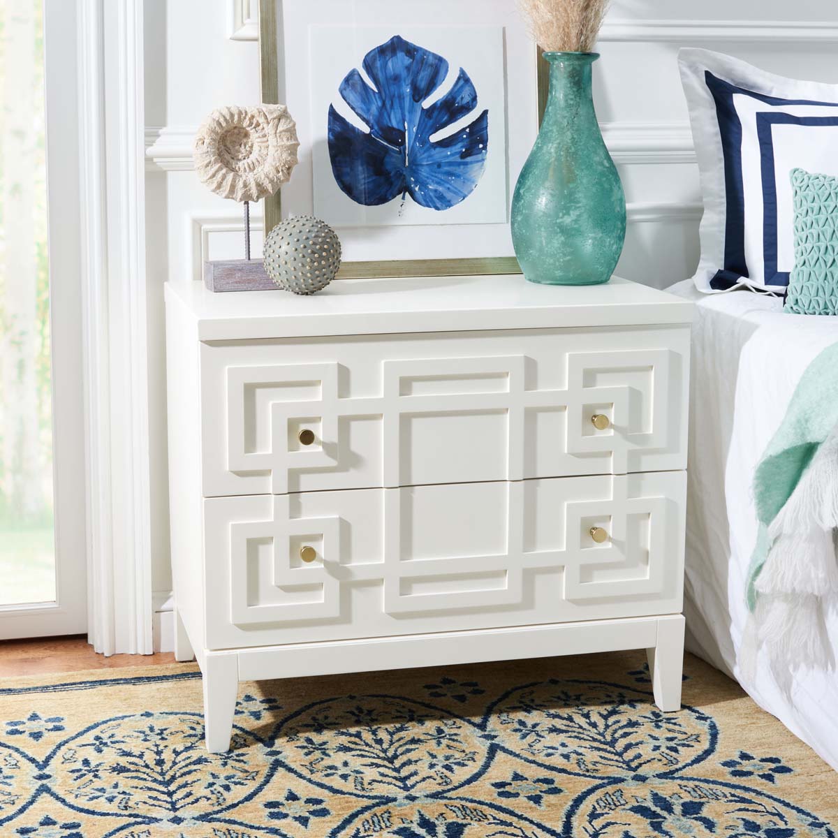 Safavieh Luiza 2 Drawer Nightstand , NST6602 - White / Gold