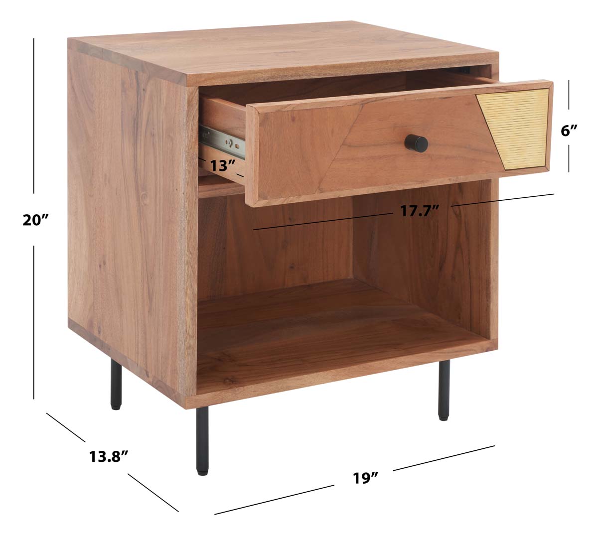 Safavieh Benford 1 Drawer Nighstand , NST9010 - Natural/Gold