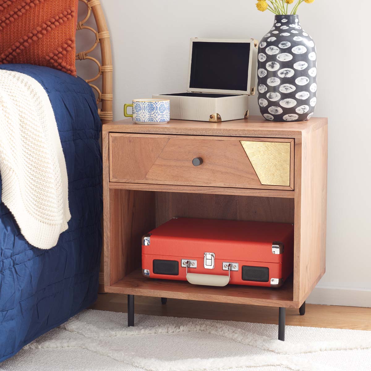 Safavieh Benford 1 Drawer Nighstand , NST9010 - Natural/Gold