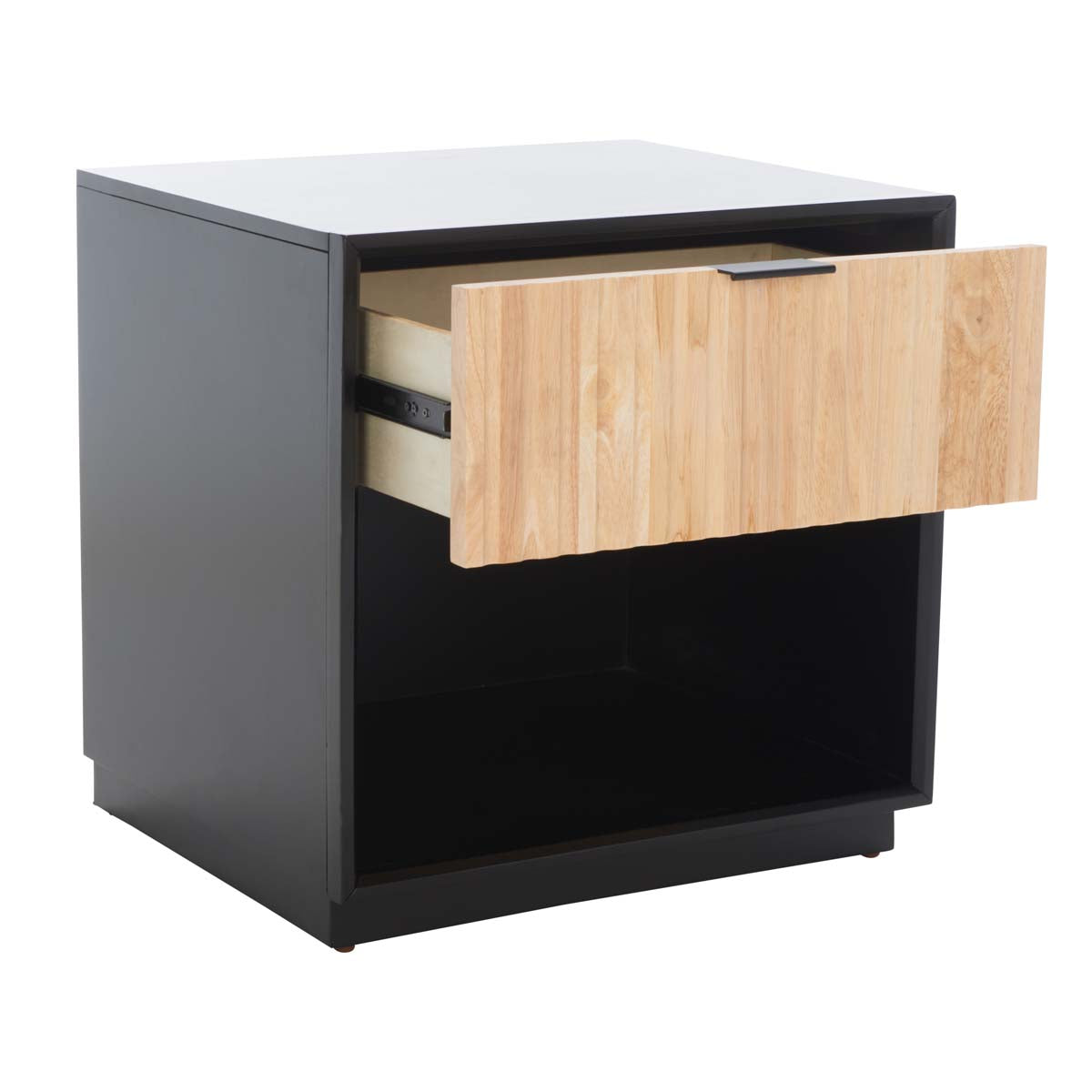 Safavieh Grayden 1 Drawer Nightstand  , NST9203 - Black Body / Natural Front Drawer