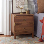 Safavieh Galio 2 Drawer Nightstand , NST9600 - Walnut / Gold