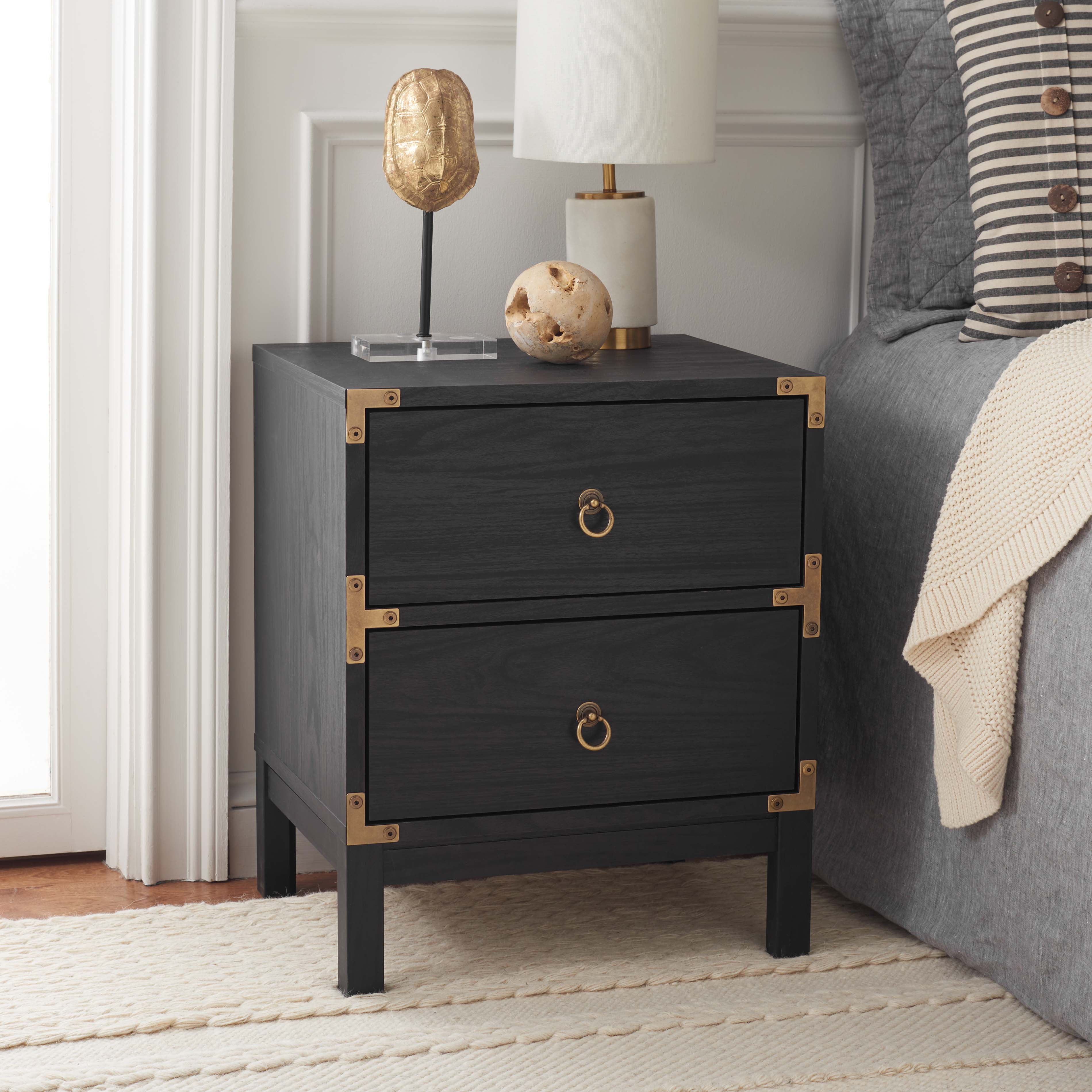 Safavieh Galio 2 Drawer Nightstand , NST9600 - Black / Gold