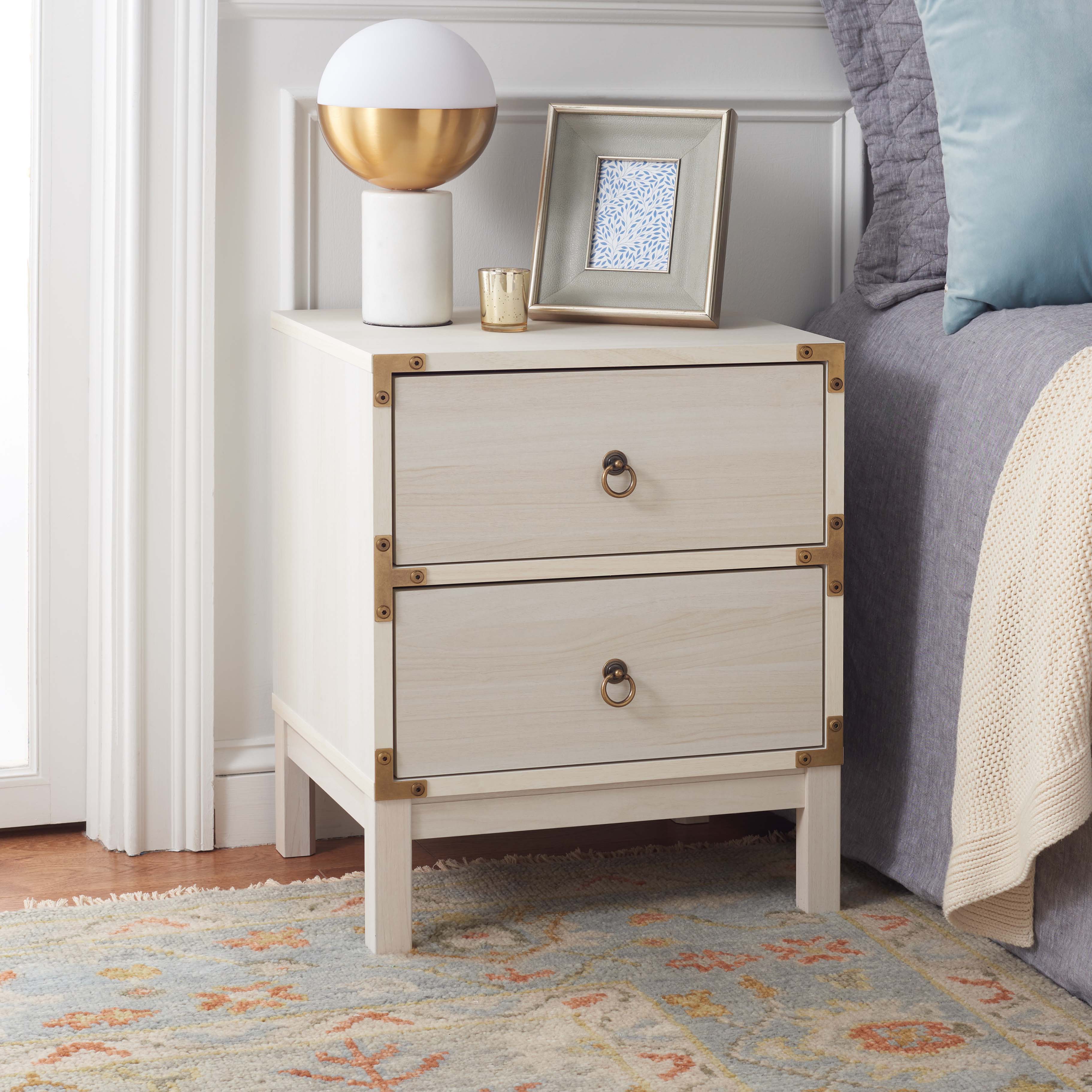 Safavieh Galio 2 Drawer Nightstand , NST9600 - White / Gold