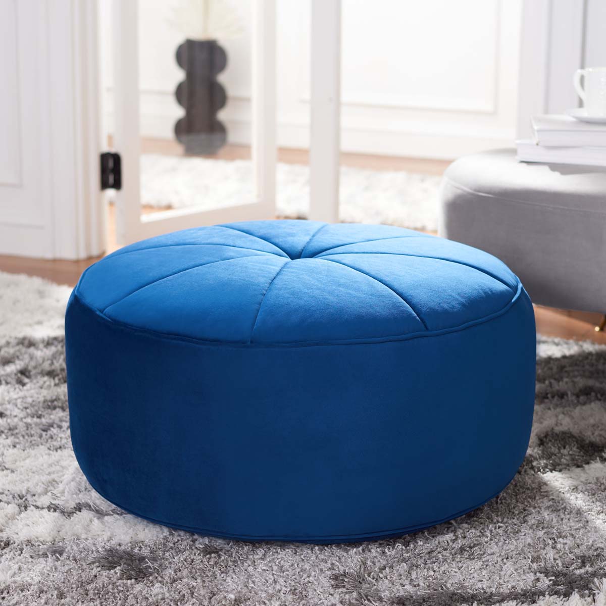 Safavieh Amais Round Ottoman , OTT4501 - Navy