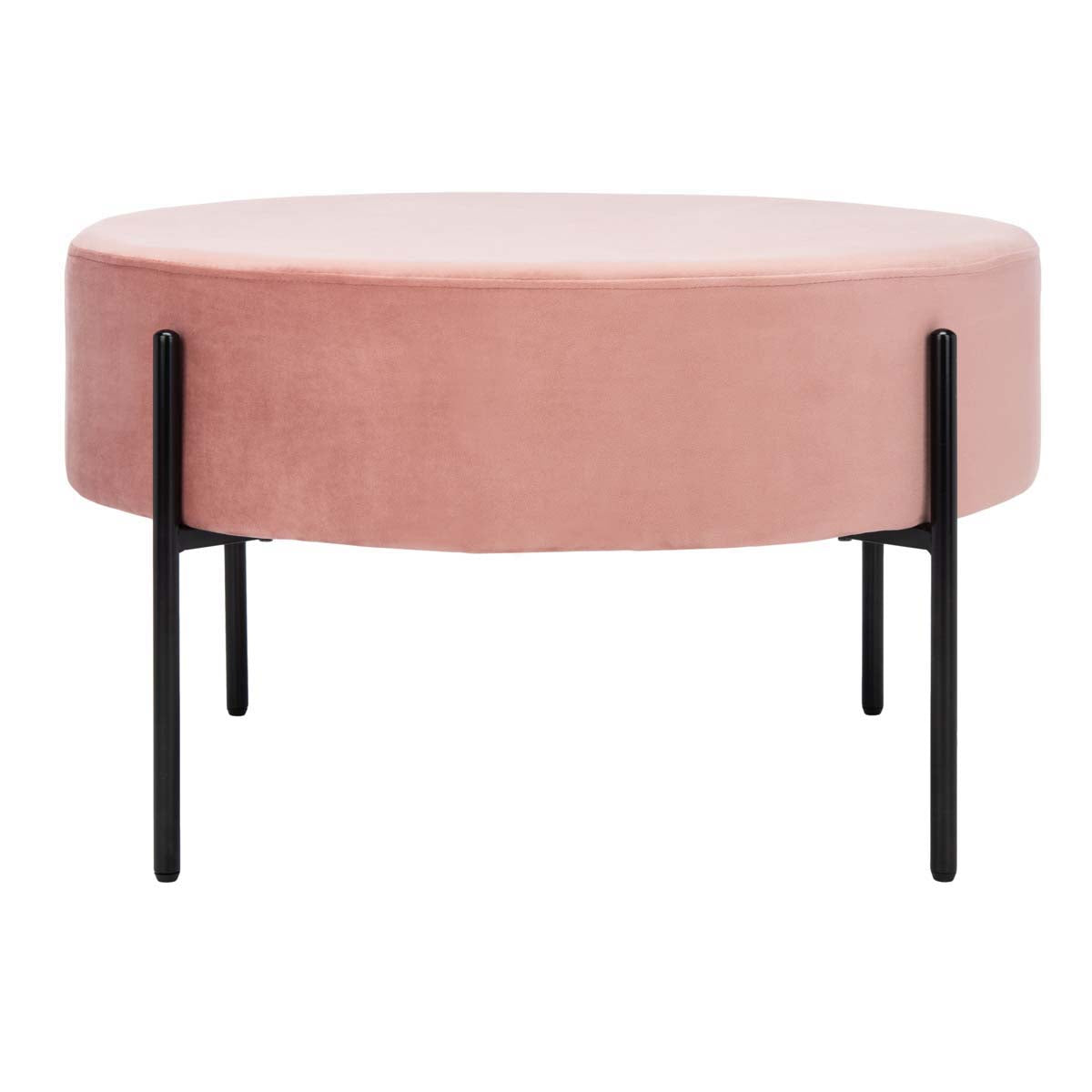 Safavieh Lisbon Round Cocktail Ottoman , OTT6203 - Dusty Rose / Black