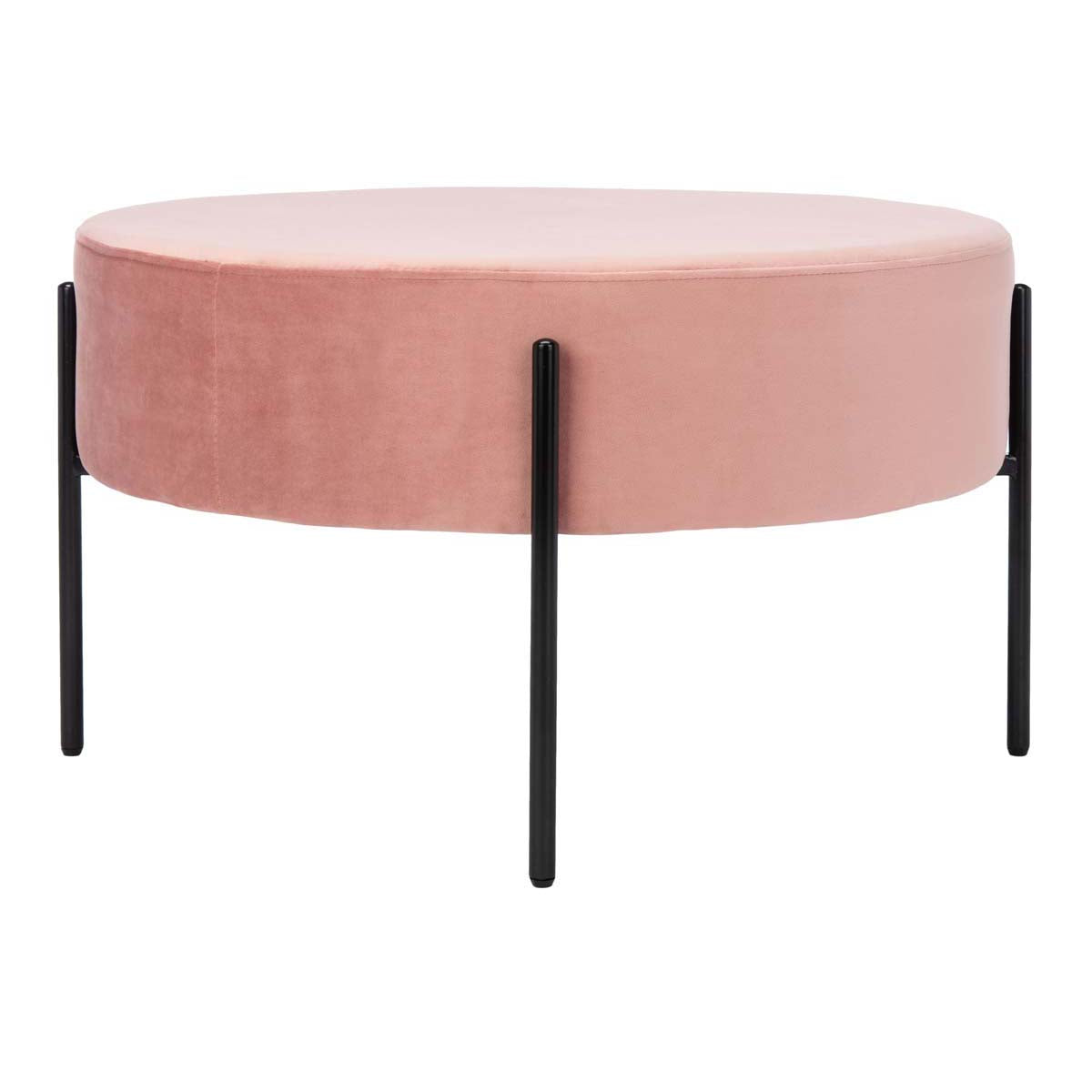 Safavieh Lisbon Round Cocktail Ottoman , OTT6203 - Dusty Rose / Black