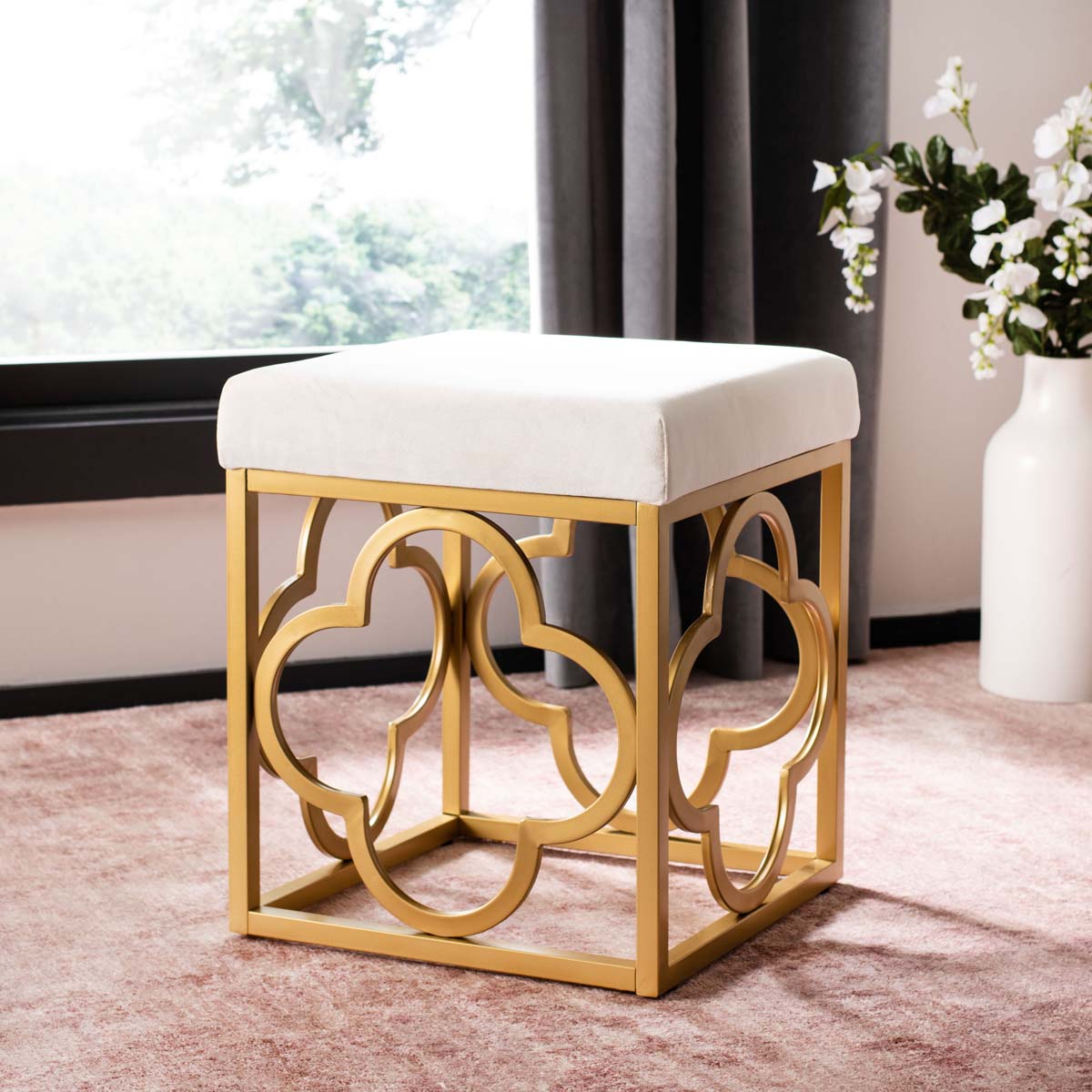 Safavieh Fleur Square Ottoman , OTT6205 - Creme / Gold