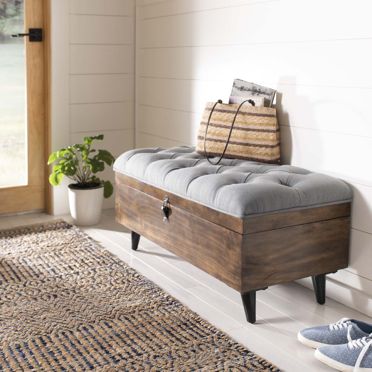 Safavieh Liam Tufted Cocktail Ottoman , OTT6400 - Grey / Dark Oak