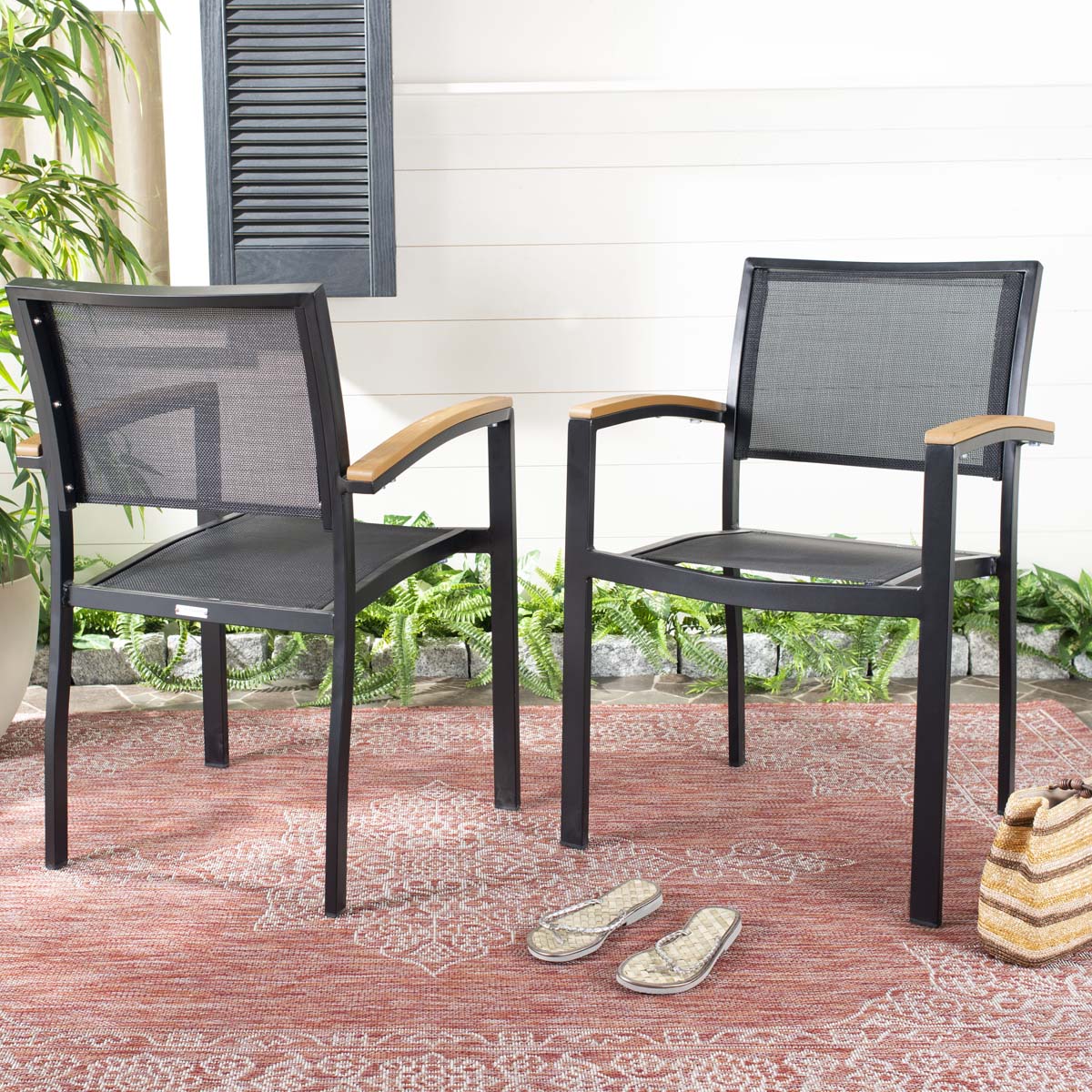 Safavieh Kaelan Stackable Chair , PAT4030 - Black/Brown (Set of 2)