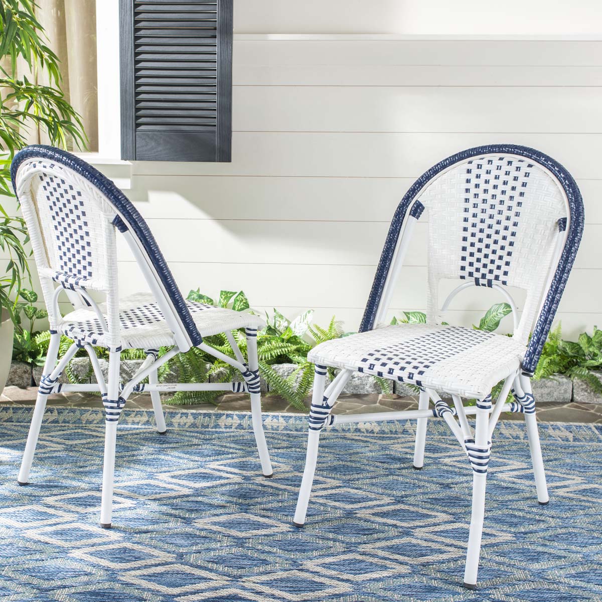 Safavieh Zoya Stackable Chair , PAT4037 - Navy/White (Set of 2)