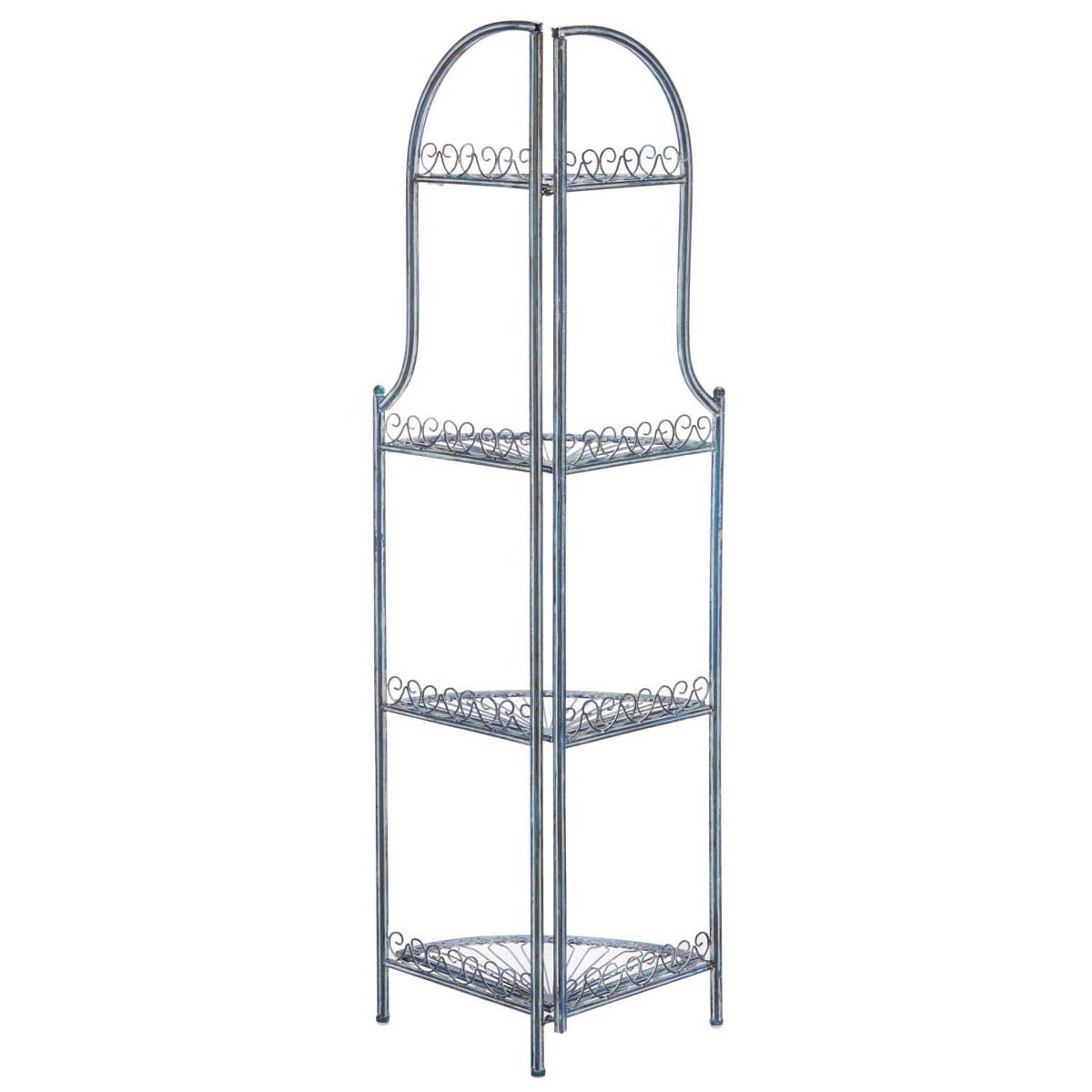 Safavieh Abarrane Wrought Iron 4 Tier Outdoor Corner Shelf , PAT5013 - Mossy Blue