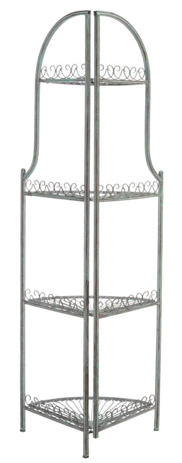 Safavieh Abarrane Wrought Iron 4 Tier Outdoor Corner Shelf , PAT5013 - Antique Green