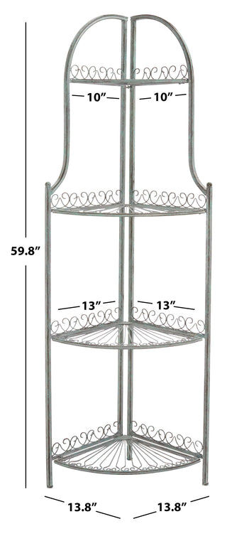 Safavieh Abarrane Wrought Iron 4 Tier Outdoor Corner Shelf , PAT5013 - Antique Green