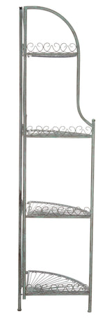 Safavieh Abarrane Wrought Iron 4 Tier Outdoor Corner Shelf , PAT5013 - Antique Green