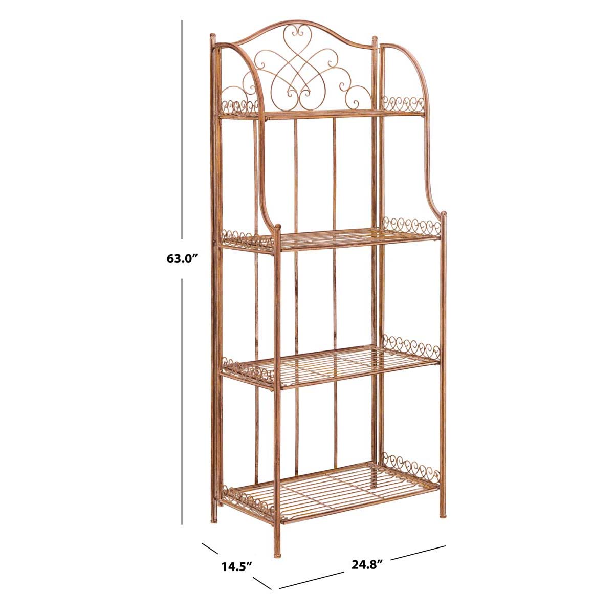 Safavieh Amaris Wrought Iron 4 Tier Outdoor Bakers Rack , PAT5014 - Rusty Orange