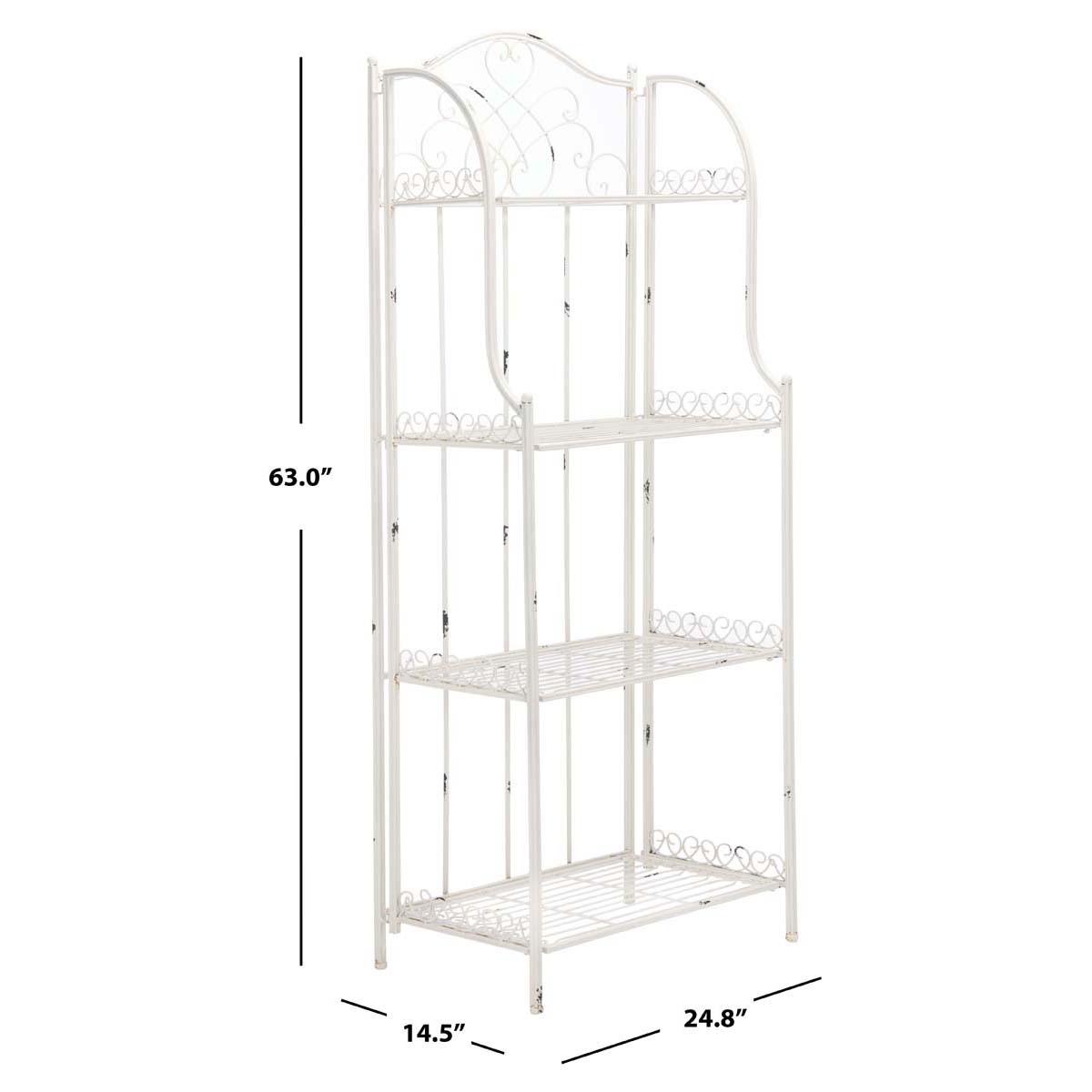 Safavieh Amaris Wrought Iron 4 Tier Outdoor Bakers Rack , PAT5014 - Antique White